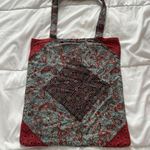 Cloth Tote Bag Fair Trade Peace Love Justice Books Grocery Blue 15" x 17" Hippie Red Photo 0