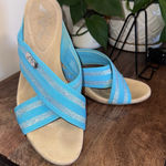 Anne Klein  Sport Aklorri Cork‎ Heel Wedge Women's Shoe Size 11M. Wide Strap Blue Photo 0