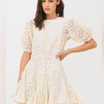 RHODE Molly Dress Buttercream Mini Eyelet Backless Puff Sleeve Size L Photo 0