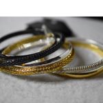 Source Unknown NWT Stackable Mixed Metal/Mesh Black/Gold/Silver Tone 5.5" Grunge Y2K Bracelets Photo 1