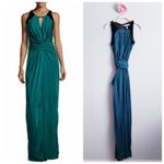 Halston Heritage  Emerald Green And Black Velvet Sleeveless Gown Photo 1