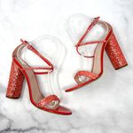 Giuseppe Zanotti Tara Glitter Strappy Leather Block Heel Sandals Red Orange 40 Photo 2