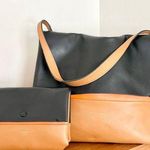 CELINE Soft Calfskin Leather Shoulder Bag & Pouch Set Mellow Orange Black Photo 0