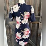 SheIn  Shirt Dress Floral Rose Pattern Short Sleeve V-Neck‎ Mini Length Navy M Photo 1