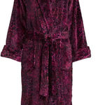 Natori  Private Luxuries Leopard Animal Print Ultra Soft Fleece Long Robe Purple Photo 0