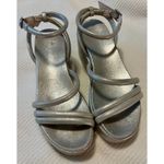 J/SLIDES Womens Quilt Ankle Strap Platform Leather Sandals Silver 6 Photo 1