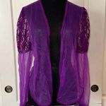 VTG PURPLE SHEER LACE LONG SLEEVE DAINTY COVER UP BLOUSE Photo 0