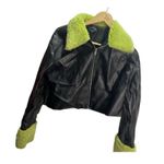 SheIn Faux Leather Cropped Jacket Womens Size Small Faux Fur Trim Photo 3