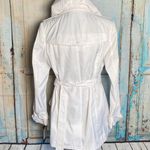 Black Rivet White Nylon Double Breasted Belted Trench Coat L Photo 2