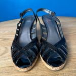 Stuart Weitzman  Black Patent Leather Wedge Sandal Low Heel Women’s Size 10.5 Photo 3