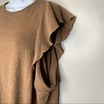 ZARA  Tan Long Sleeve Ruffle Cold Shoulder Sweater Size Small Photo 6