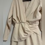 Alexis Fraser Cream Long Sleeve midi ruched elegant Dress v neck draped Photo 7