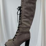 Witchy Whimsygoth Faux Suede Dark Light Gray Lace Up High Heel Boots US 9.5 Photo 0