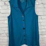 Soft Surroundings Women’s Sleeveless Mismatched Eclectic Button Teal Shirt M Photo 0