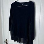 Adrianna Papell Womens Black Long Sleeve Flowy Mixed Media Lightweight Sweater L Photo 0
