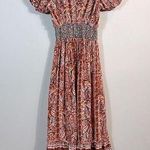 Black Tape Paisley Midi Dress Smocked Boho Fall Earthy Print Women Size Small Red Photo 0