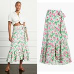 Hill House  Mirabel Midi Wrap Skirt Pink Roses Photo 1