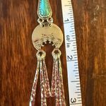 Boho Turquoise Drop Earrings – Silver Hammered Fringe Statement Jewelry Photo 2