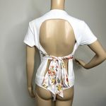 Lulus  Open Back Floral Tie White Short Sleeve Bodysuit Photo 2