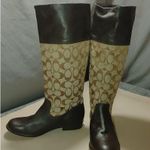 Coach  Tall Riding Boots Classic Genuine Leather Fabric Brown Khaki Beige Vintage Photo 3