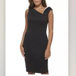 Calvin Klein NWT Calvin Klein Black White Asymmetrical Scuba Stretch Sheath Dress Size 10 Photo 2