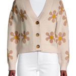 Industry Flower Power Button Cropped Cardigan Cream Tan V Neckline Photo 0