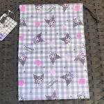 Sanrio Black White Pink Gingham Drawstring Bag With Kuromi Photo 1
