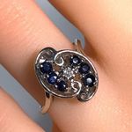 14KT SOLID WHITE GOLD DIAMOND & SAPPHIRE VINTAGE .64 TOTAL CARAT RING Photo 4