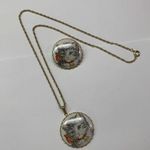 Matching Kitty Cat Gold Tone Pendant Necklace And Brooch Set Photo 1