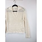 Madewell  Womens Sweater Beige Crochet Polo V Neck Long Sleeve Pullover Boho XS Photo 4