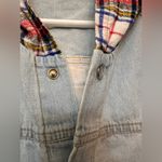 Vintage US Boys Women’s Plaid Sleeve Denim Hoodie Blue Size M Photo 5