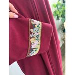 Vanity Fair Long Robe Burgundy Floral Trim Tassel Zip Front Lounge House Coat Photo 2
