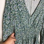 Gap ditsy green floral mini dress v-neck smocked waist long sleeve womens medium Photo 4