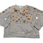 Savanna Jane M Floral Embroidered Striped Long Sleeve Lightweight Sweatshirt Top White Size M Photo 0