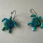 Handmade  Tropical Mosaic Blue Sea Green Honu Turtle Ocean Hoop Dangle Earrings Photo 0