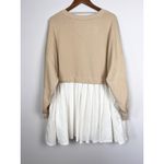 Free People  Sweatshirt Dress Top L Cream White Pleated Skirt Layered Oversized Photo 3