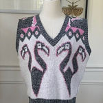 Vintage 80s Jolie Flamingo Pink Grey White Sweater Vest M Size M Photo 0