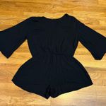 Women’s Black Gauze 3/4 Sleeve Shorts Romper V Neck Plunging Party Summer Vaca Size L Photo 0