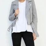 BLANK NYC Cloud Grey Suede Moto Jacket Photo 1