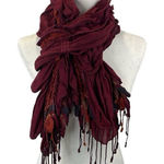 Source Unknown Scarf Rectangular Ruffle Burgundy Colorful with Fringe Photo 0