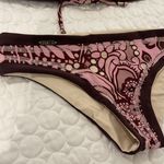 Women small Reversible bikini halter top & bottom set brown pink print flower Photo 4