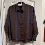 Loft 💖 NWT  Brown & Blue Striped Everyday Button Down Shirt Photo 3
