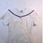 Laura Ashley Vintage Sailor Dress – Cream Linen Cotton Pleated Midi UK10 US6 Photo 3