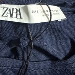 ZARA New Navy Blue Elegant Round Neck Knit Cape Dress Slit Long Sleeves Size S Photo 4
