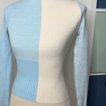 & Other Stories & Other Stories Blue Cream Colorblock Ribbed Turtleneck Mock Neck Sweater XS Photo 0
