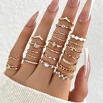 NEW 23pc Gold Stackable Rings – Eye, Moon, Wave & Geometric Designs Photo 0