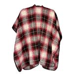Boutique  Red Black White Tan‎ Plaid Poncho Sweaters One Size Photo 2