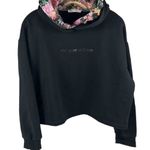 ZARA  Women's Floral Cropped Double Hoodie Sweatshirt Black Size M Photo 7