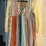 Kori  Colorful Patchwork Blouse with Lace Detail Photo 0