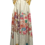 Floral Maxi Dress Ruffle Neck Sleeveless Tie Back Cottagecore Wedding Guest L Tan Size L Photo 0